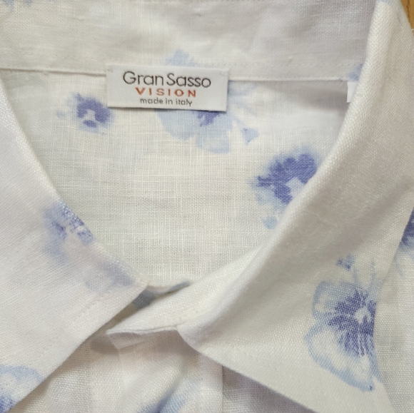 Gran Sasso Mens Linen Button Down Shirt Size 52 NEW White Floral Luxury - Picture 3 of 9